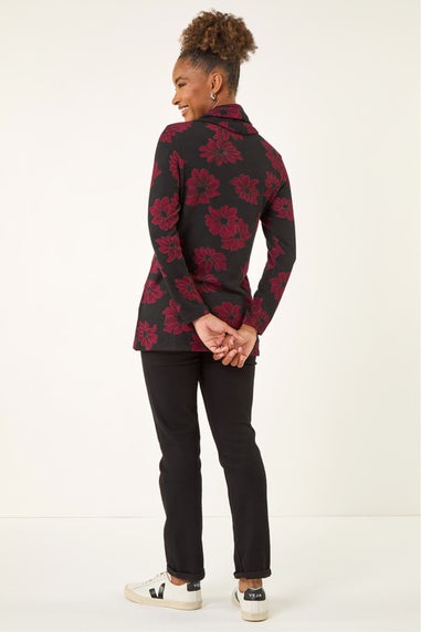 Roman Red Cowl Neck Buttoned Top
