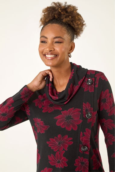 Roman Red Cowl Neck Buttoned Top