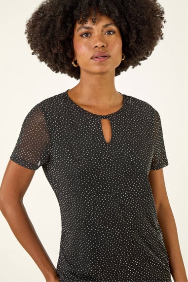 Roman Black Hotfix Keyhole Stretch Top