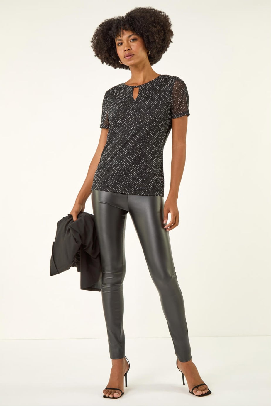 Roman Black Hotfix Keyhole Stretch Top