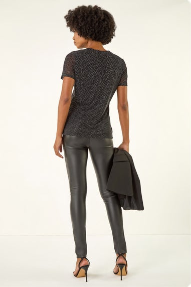 Roman Black Hotfix Keyhole Stretch Top