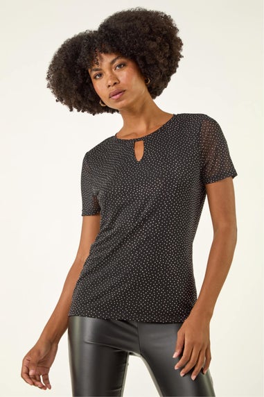 Roman Black Hotfix Keyhole Stretch Top