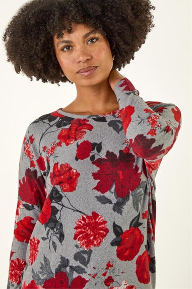 Roman Red Floral Banded Hem Top