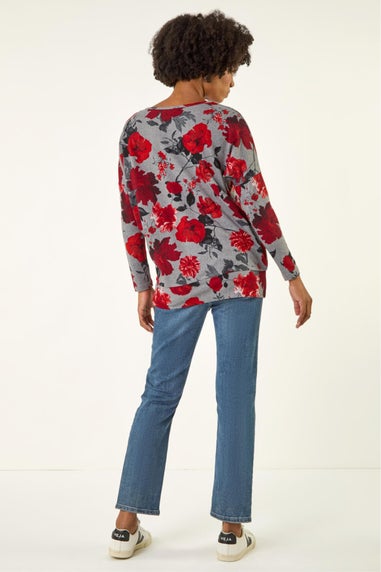 Roman Red Floral Banded Hem Top