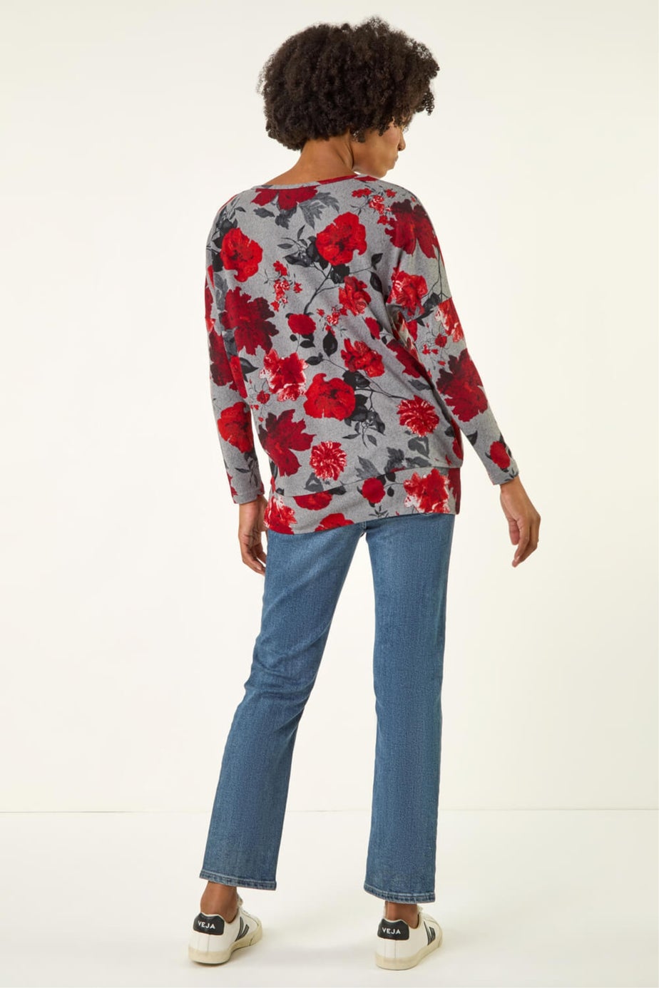 Roman Red Floral Banded Hem Top