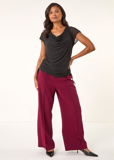 Roman Black Hotfix Cowl Neck Stretch Top