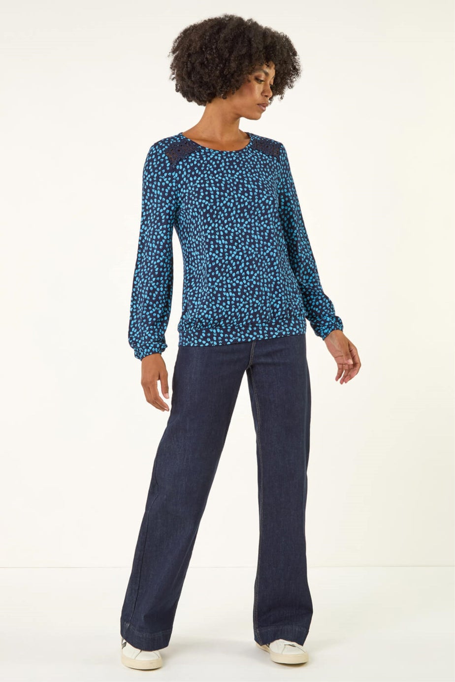 Roman Blue Printed Lace Stretch Top