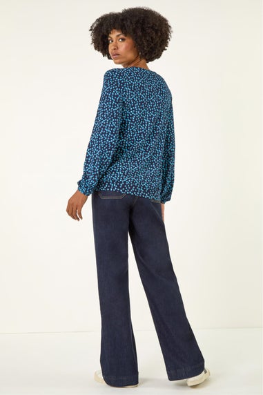 Roman Blue Printed Lace Stretch Top