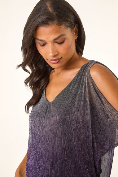 Roman Purple Metallic Plisse Banded Hem Top