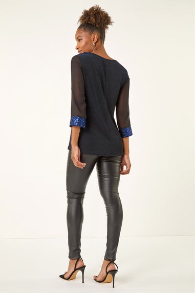 Roman Royal Blue Brillo Sequin Cuff Top