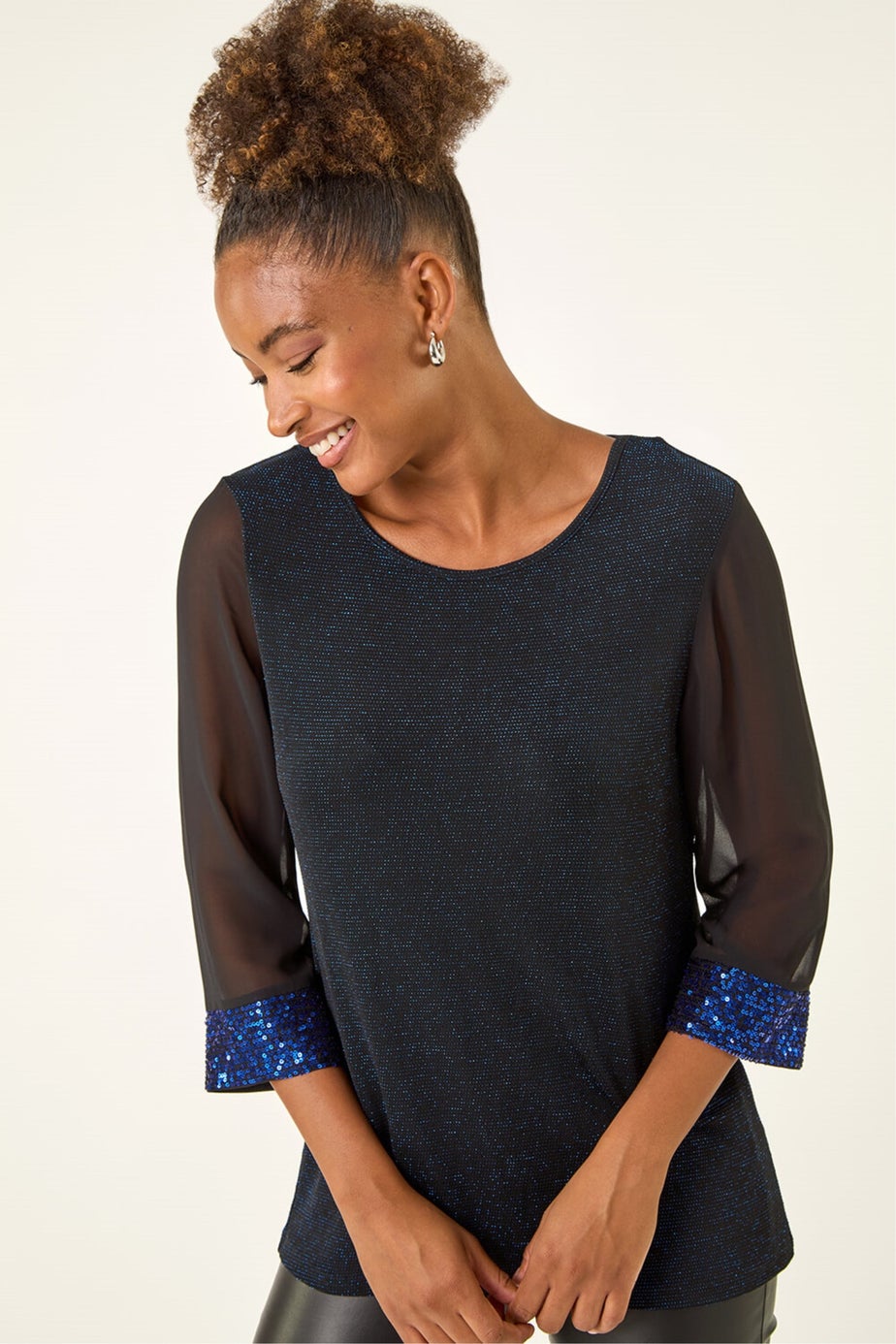Roman Royal Blue Brillo Sequin Cuff Top