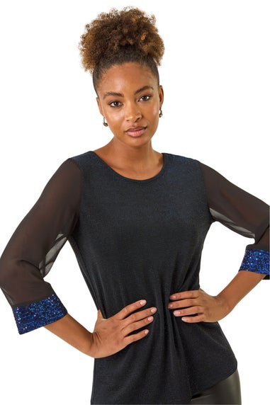 Roman Royal Blue Brillo Sequin Cuff Top