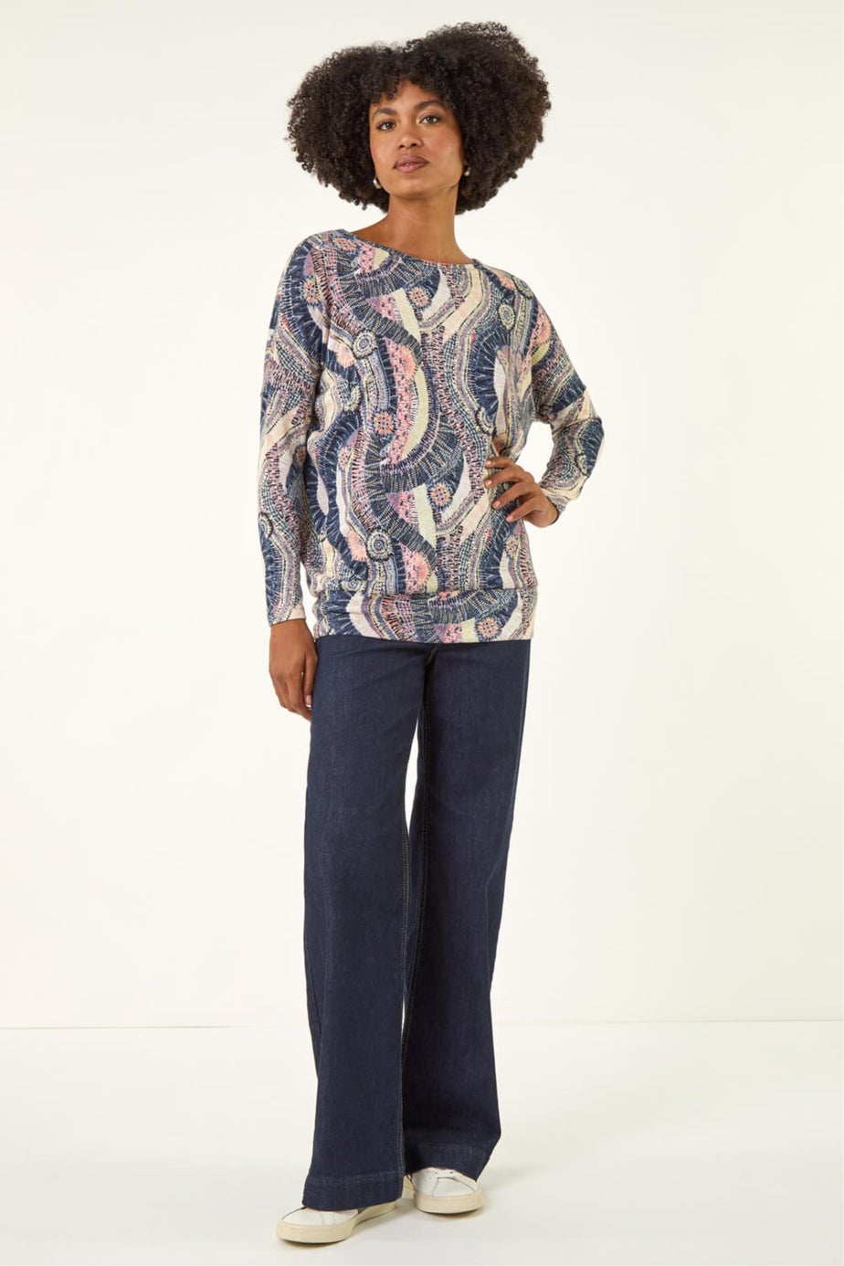 Roman Pink Abstract Print Banded Hem Stretch Top