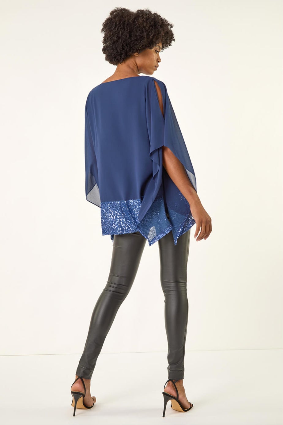 Roman Blue Sequin Hem Contrast Tunic Top