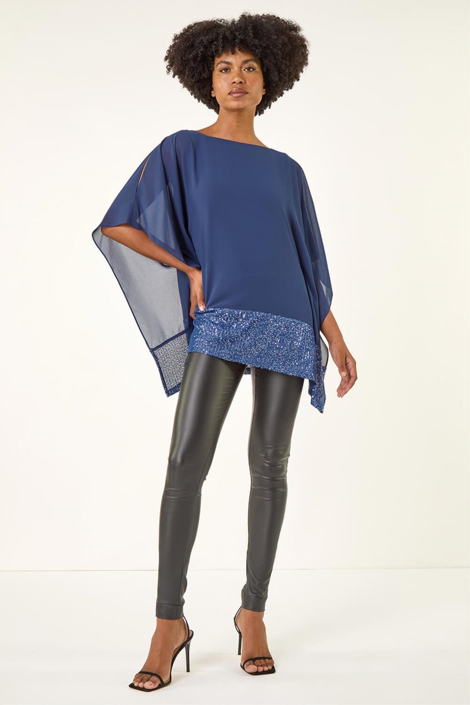 Roman Blue Sequin Hem Contrast Tunic Top