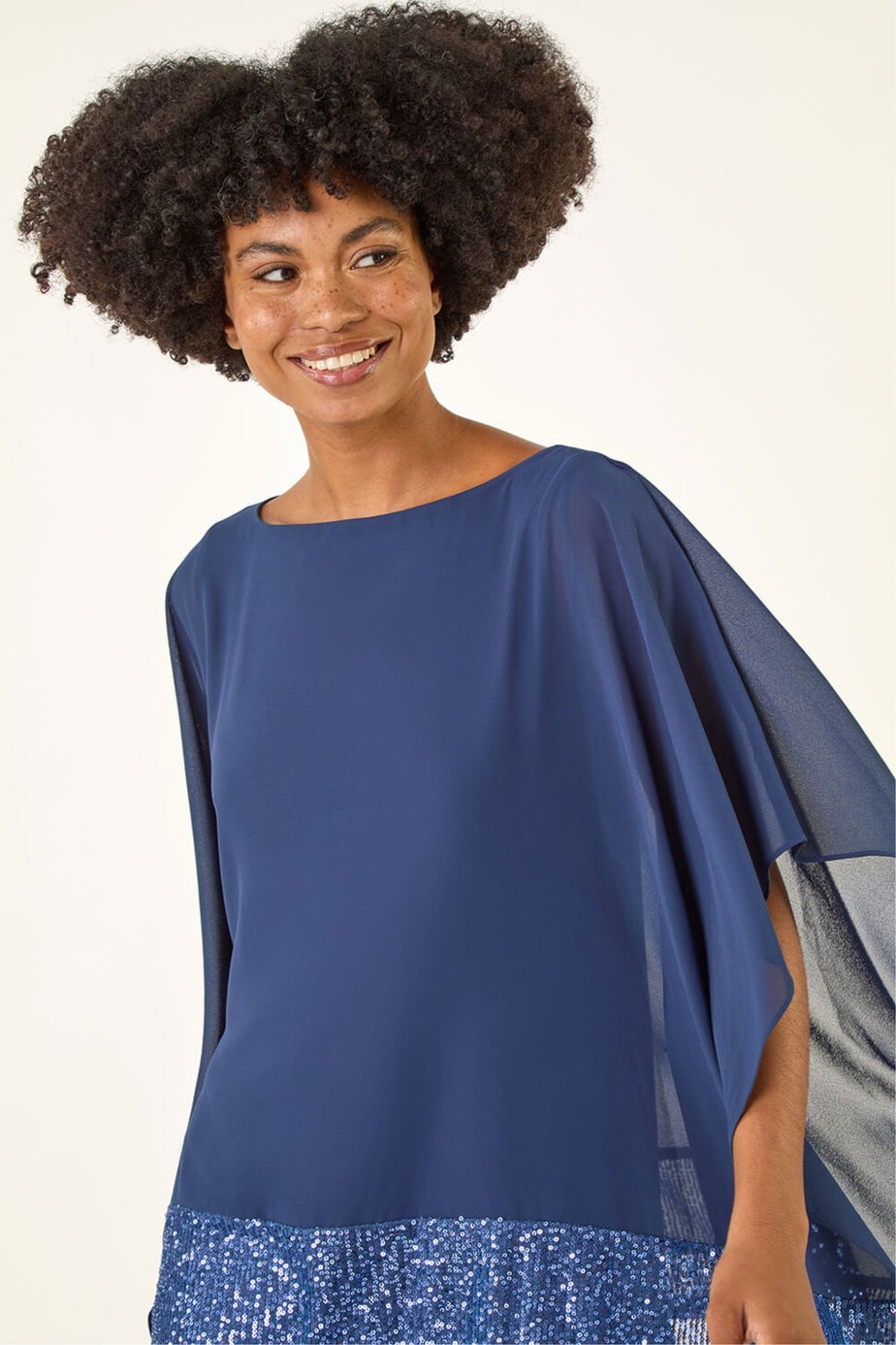 Roman Blue Sequin Hem Contrast Tunic Top