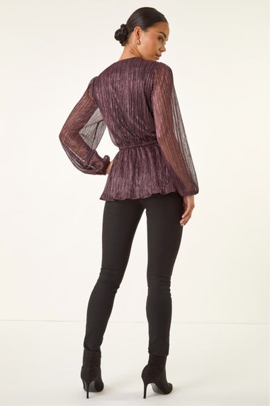 Roman Pink Petite Shimmer Twist Stretch Top