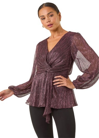 Roman Pink Petite Shimmer Twist Stretch Top