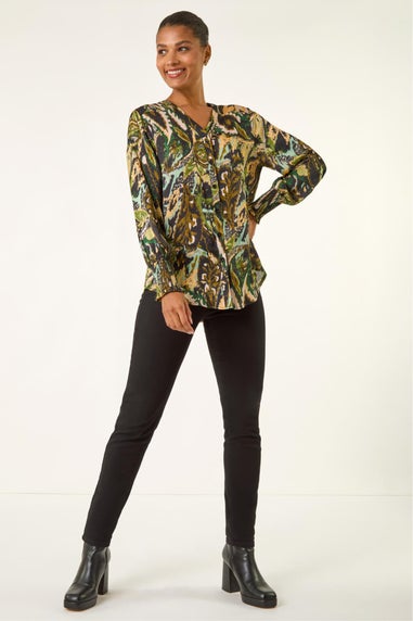Roman Green Abstract Print Foil Shirt