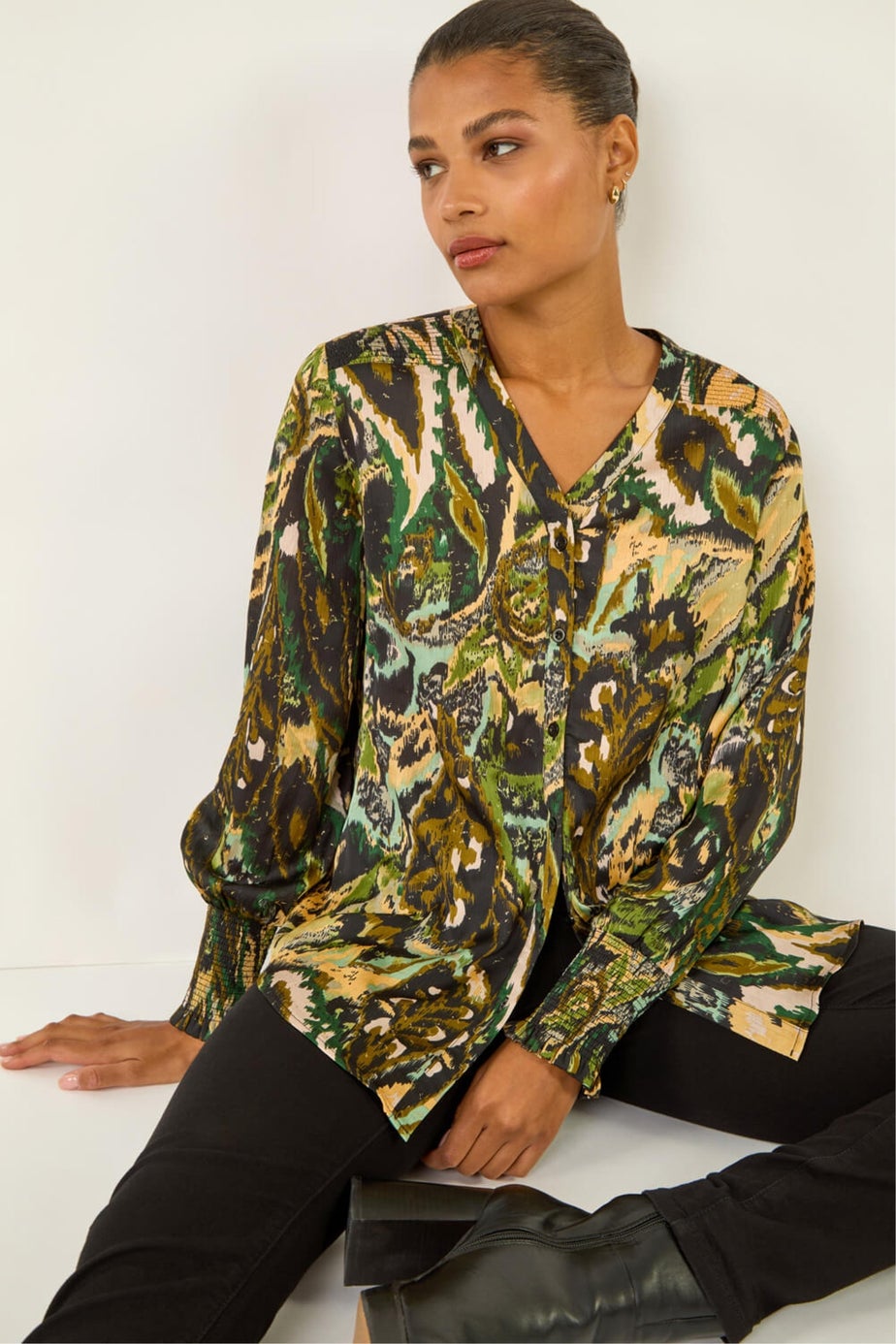 Roman Green Abstract Print Foil Shirt