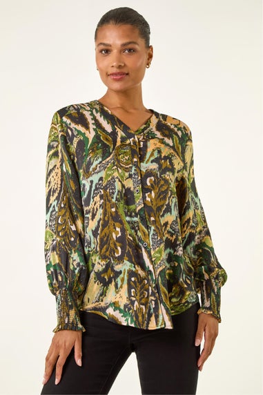 Roman Green Abstract Print Foil Shirt