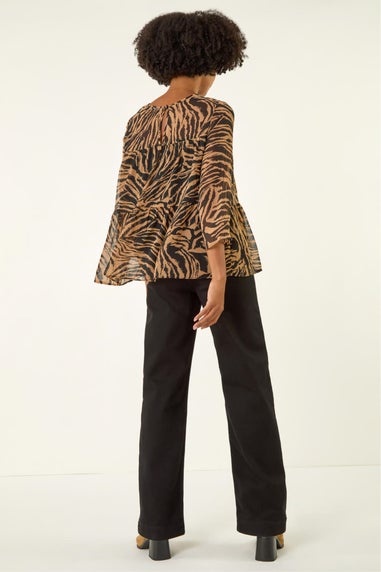 Roman Tan Animal Print Tiered Top