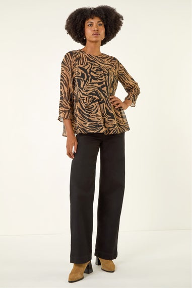 Roman Tan Animal Print Tiered Top