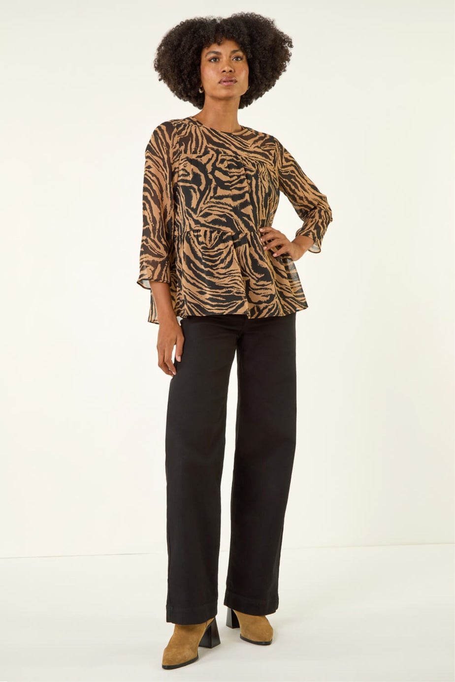 Roman Tan Animal Print Tiered Top