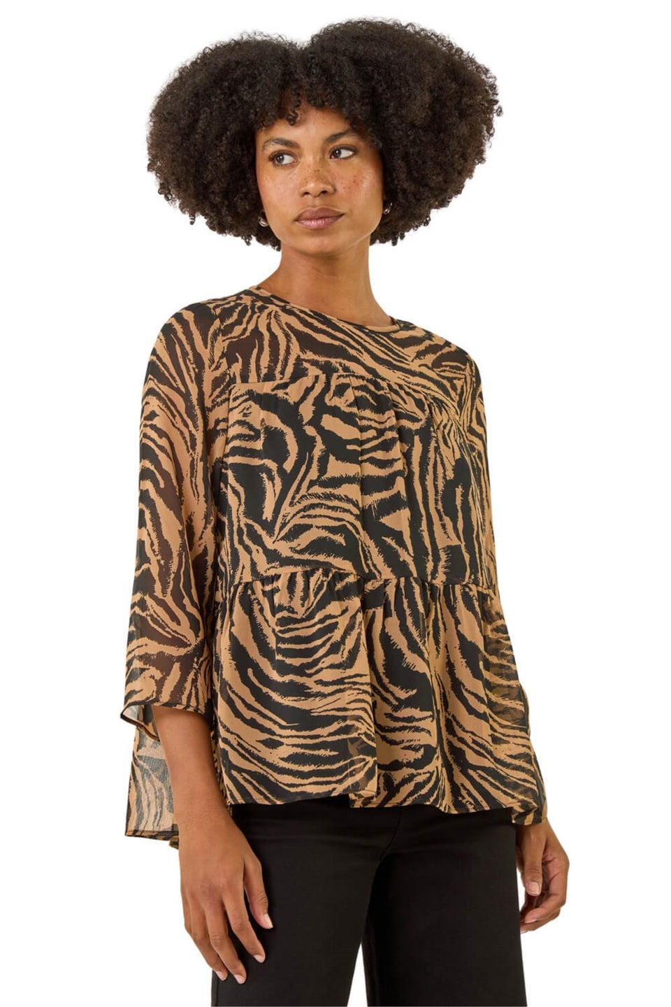 Roman Tan Animal Print Tiered Top