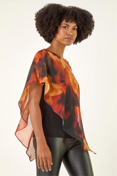 Roman Rust Fire Metallic Asymmetric Overlay Top