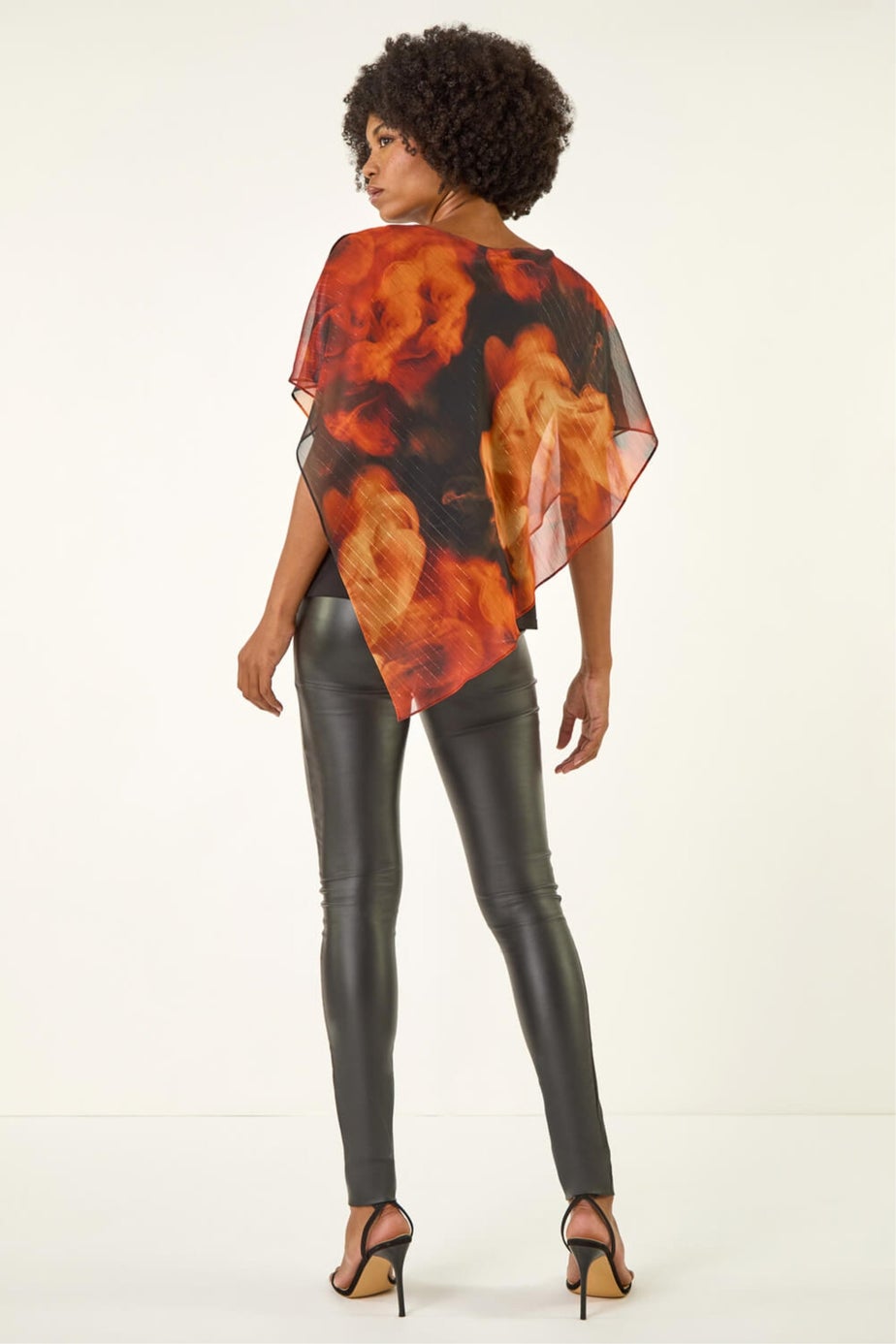 Roman Rust Fire Metallic Asymmetric Overlay Top