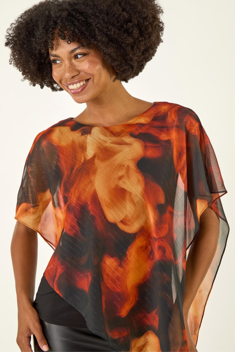 Roman Rust Fire Metallic Asymmetric Overlay Top