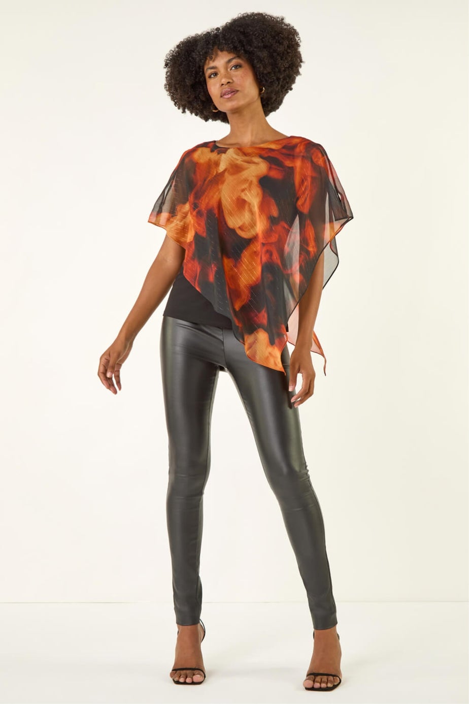 Roman Rust Fire Metallic Asymmetric Overlay Top