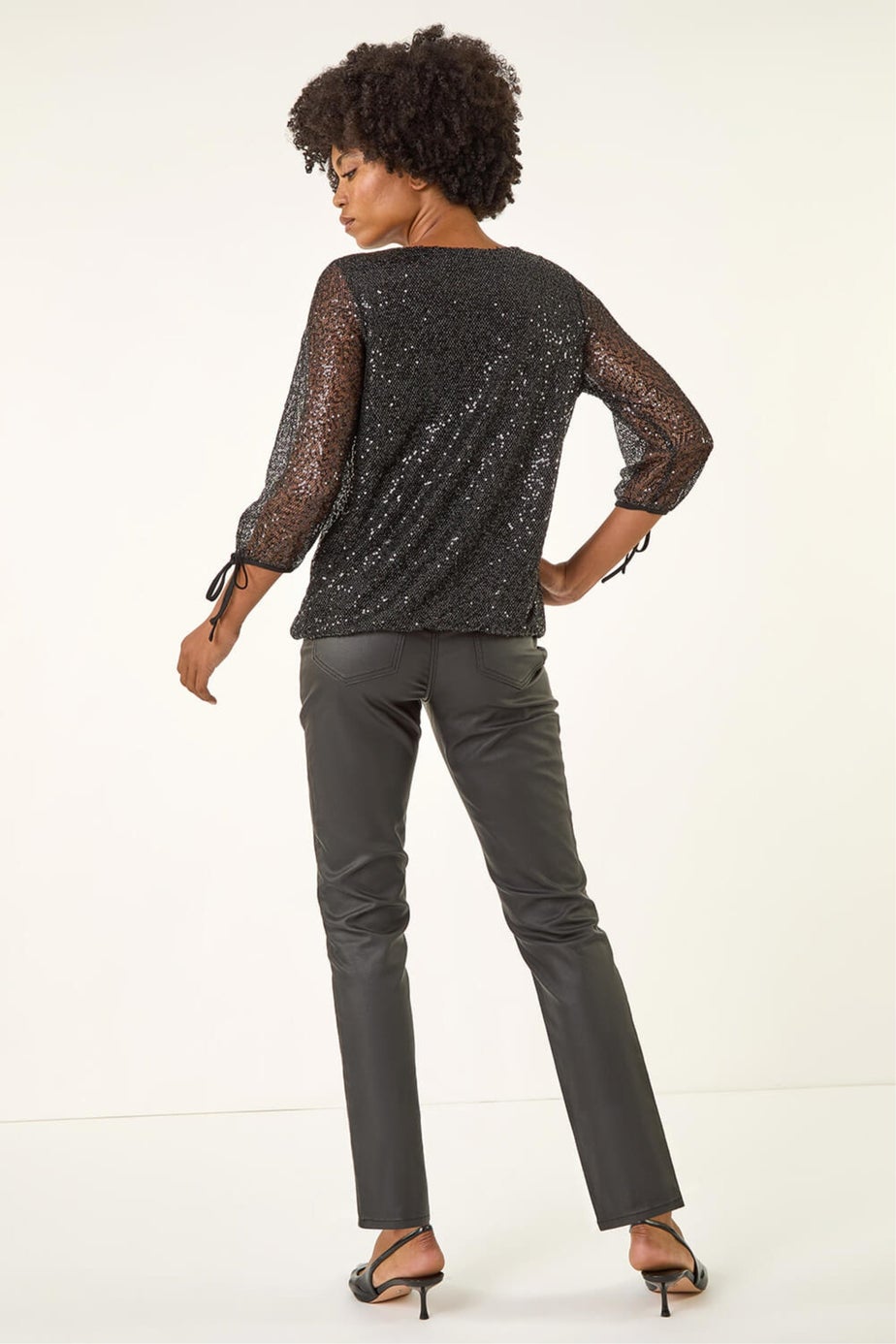 Roman Black Sequin Mesh Blouson Top