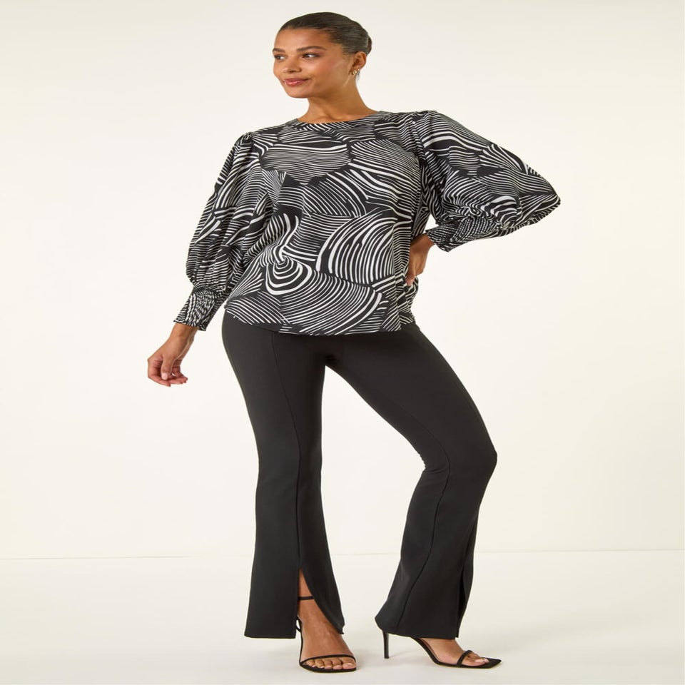 Roman Black Linear Abstract Print Top