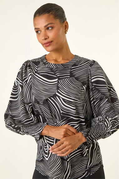 Roman Black Linear Abstract Print Top