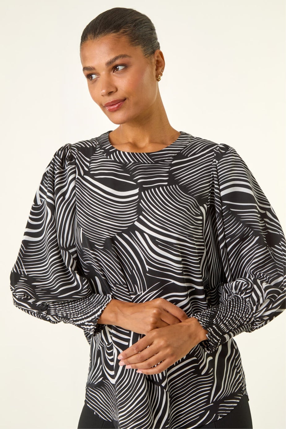 Roman Black Linear Abstract Print Top