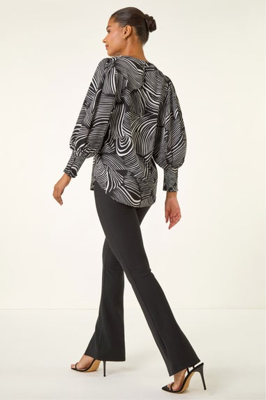 Roman Black Linear Abstract Print Top