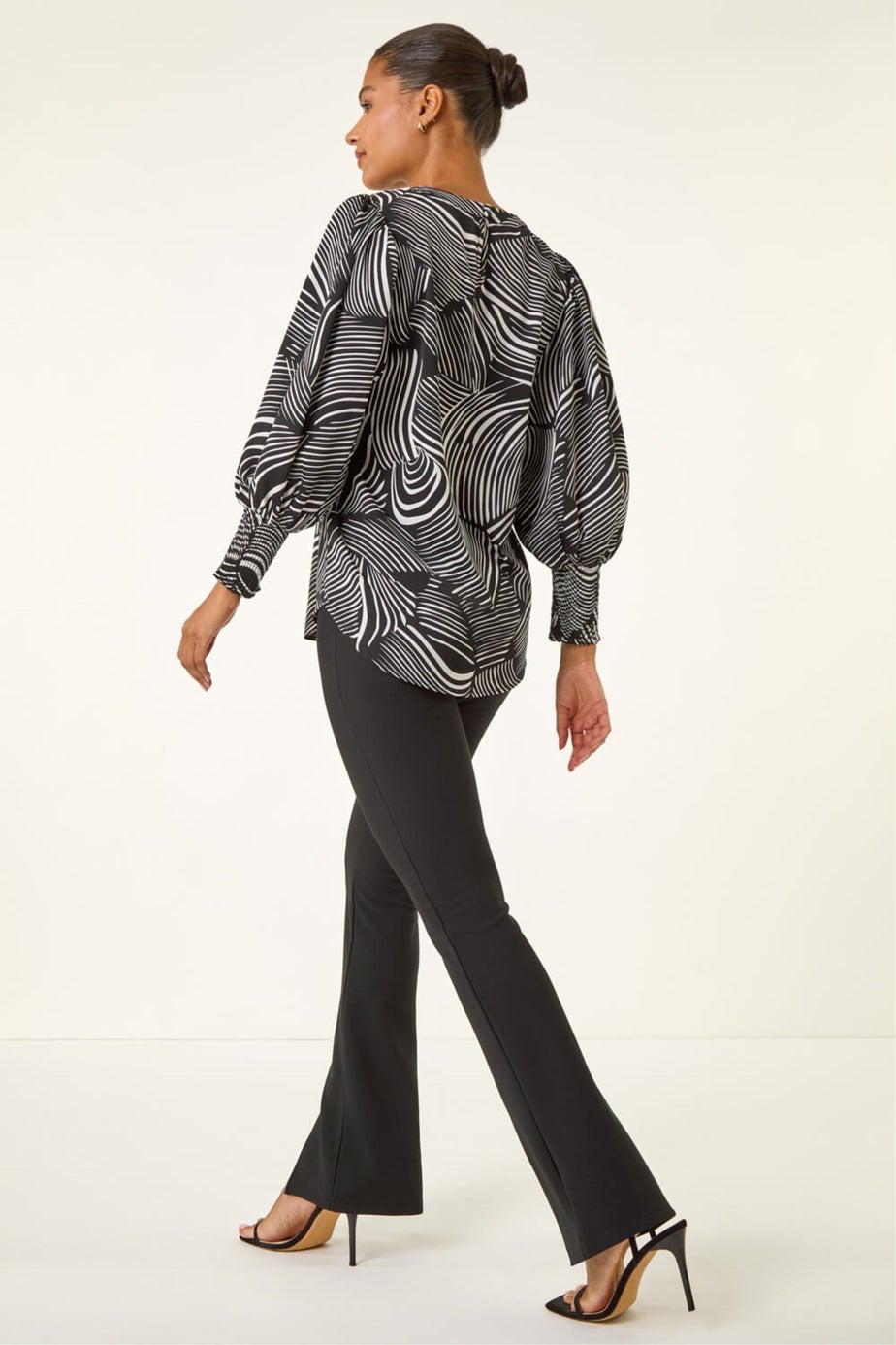 Roman Black Linear Abstract Print Top