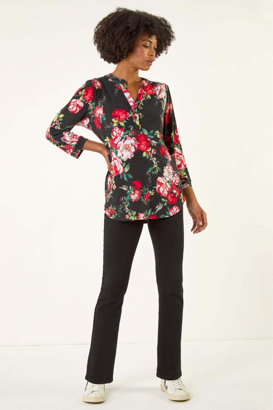 Roman Red Floral Print Stretch Shirt