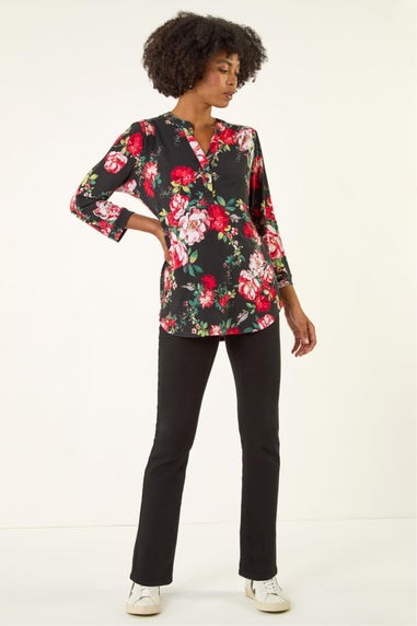 Roman Red Floral Print Stretch Shirt