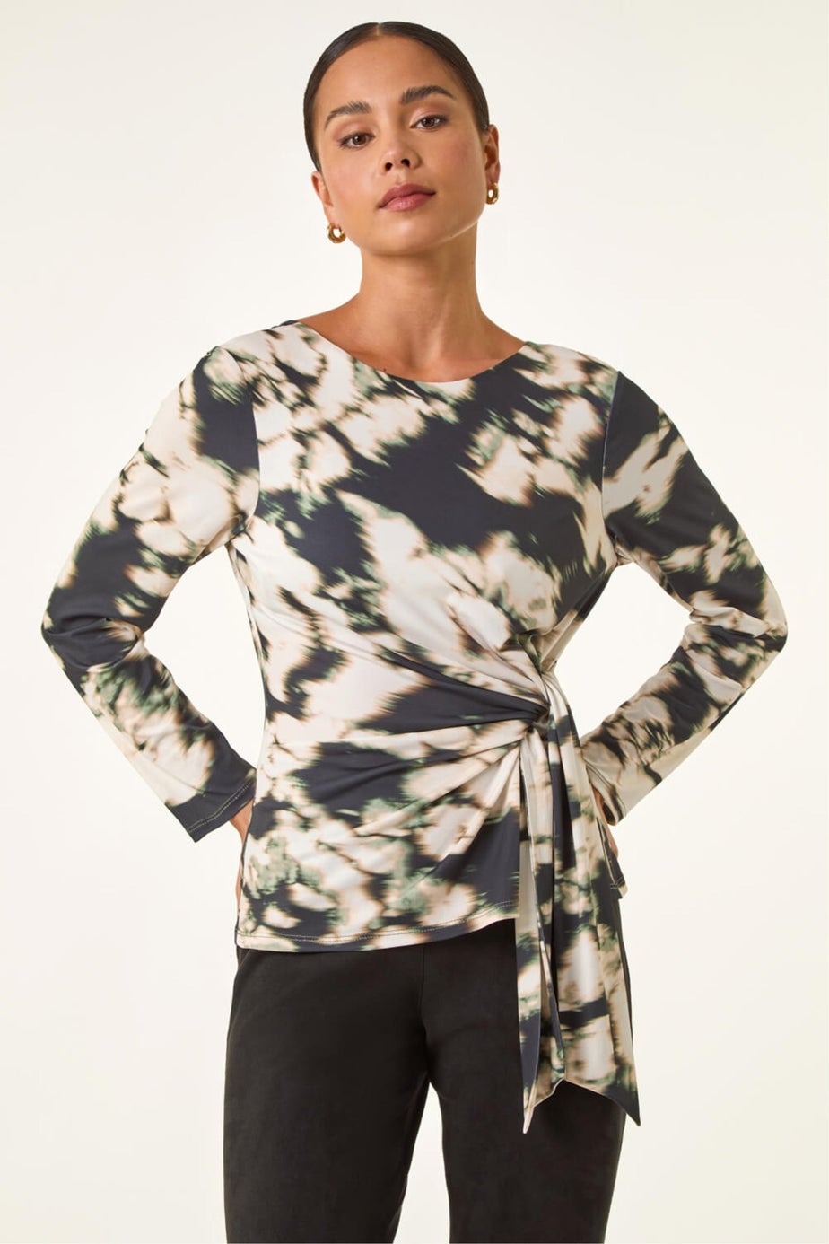 Roman Black Petite Abstract Tie Side Top