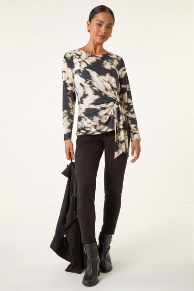 Roman Black Petite Abstract Tie Side Top