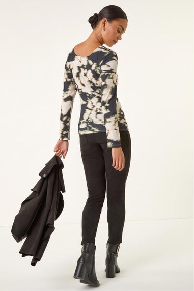 Roman Black Petite Abstract Tie Side Top