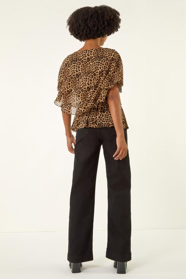 Roman Tan Animal Print Mesh Overlay Top