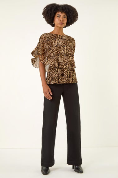 Roman Tan Animal Print Mesh Overlay Top