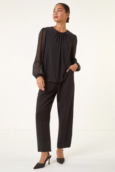 Roman Black Petite Contrast Dobby Stretch Top