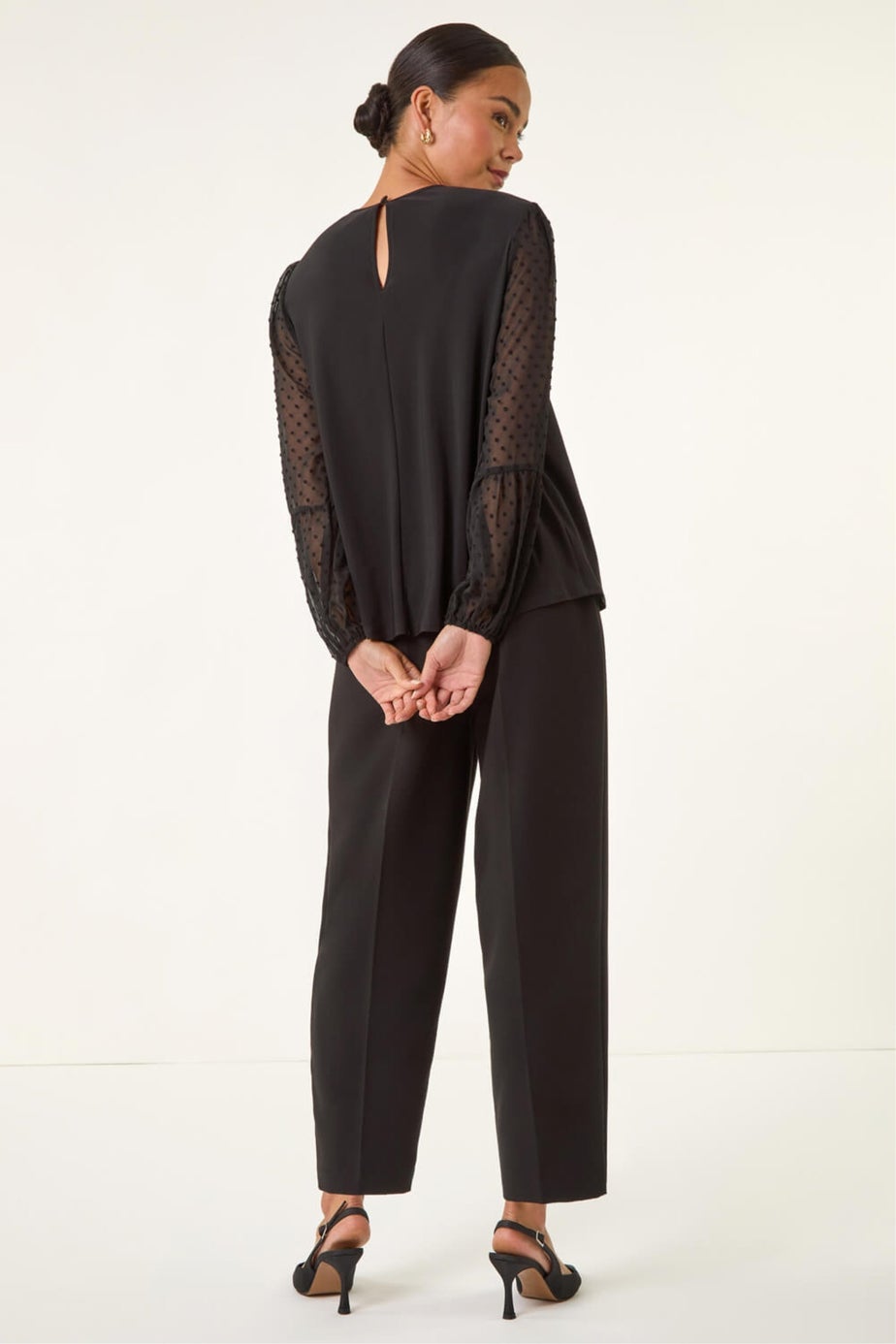 Roman Black Petite Contrast Dobby Stretch Top