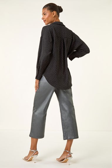 Roman Black Hotfix Collared Longline Shirt