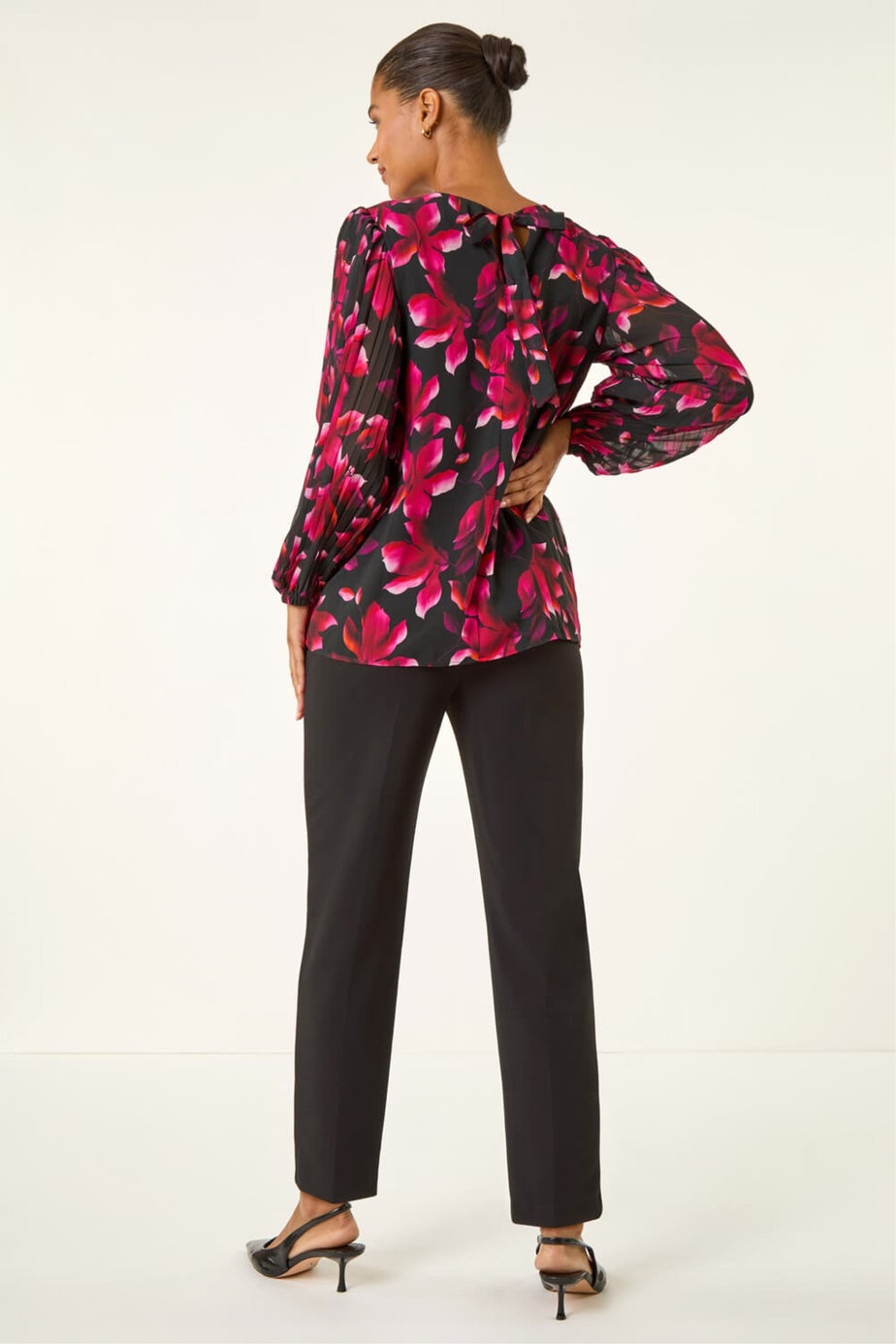 Roman Purple Floral Print Pleated Top